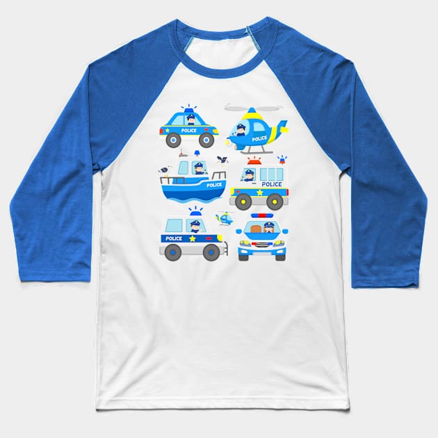 Cops with Patrol Cars Police Helicopter Boat for Kids Baseball T-Shirt by samshirts